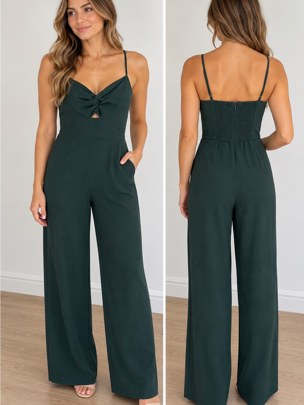 Abercrombie & Fitch Green Twist Front Wide Leg Jumpsuit Size S